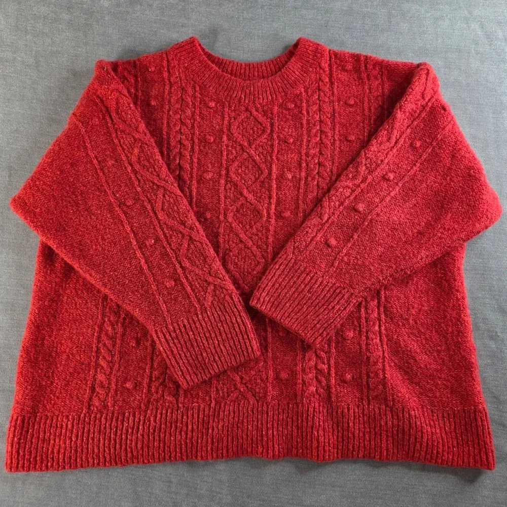 Old Navy Cable Knit Sweater Women 3X Orange Crew Neck‎ Chunky Relaxed Fit